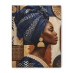 African Woman Portrait Matte Canvas Wall Art — Blue Headwrap Stretched Canvas
