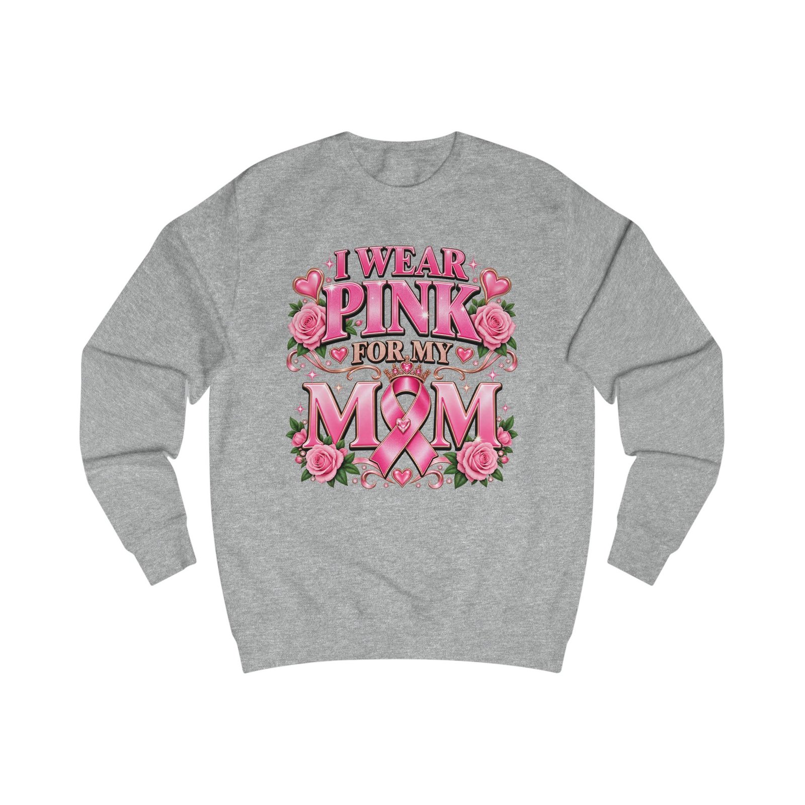 Breast Cancer Awareness Sweatshirt — "I Wear Pink For My Mom" Floral Ribbon Crewneck - Image 3