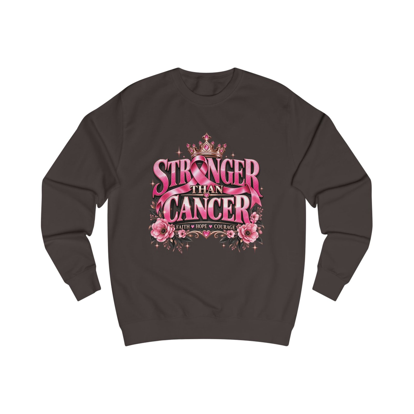 Stronger Than Cancer Sweatshirt — Pink Floral Breast Cancer Awareness Crewneck - Image 2