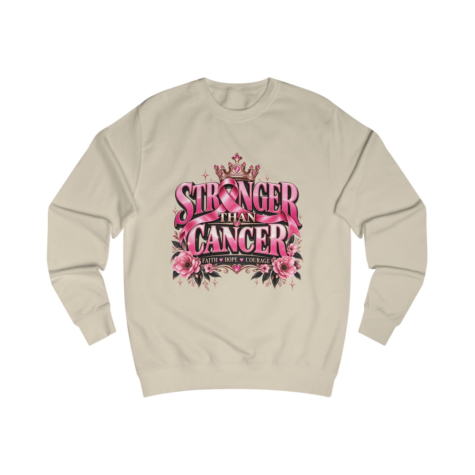 Stronger Than Cancer Sweatshirt — Pink Floral Breast Cancer Awareness Crewneck - Image 3