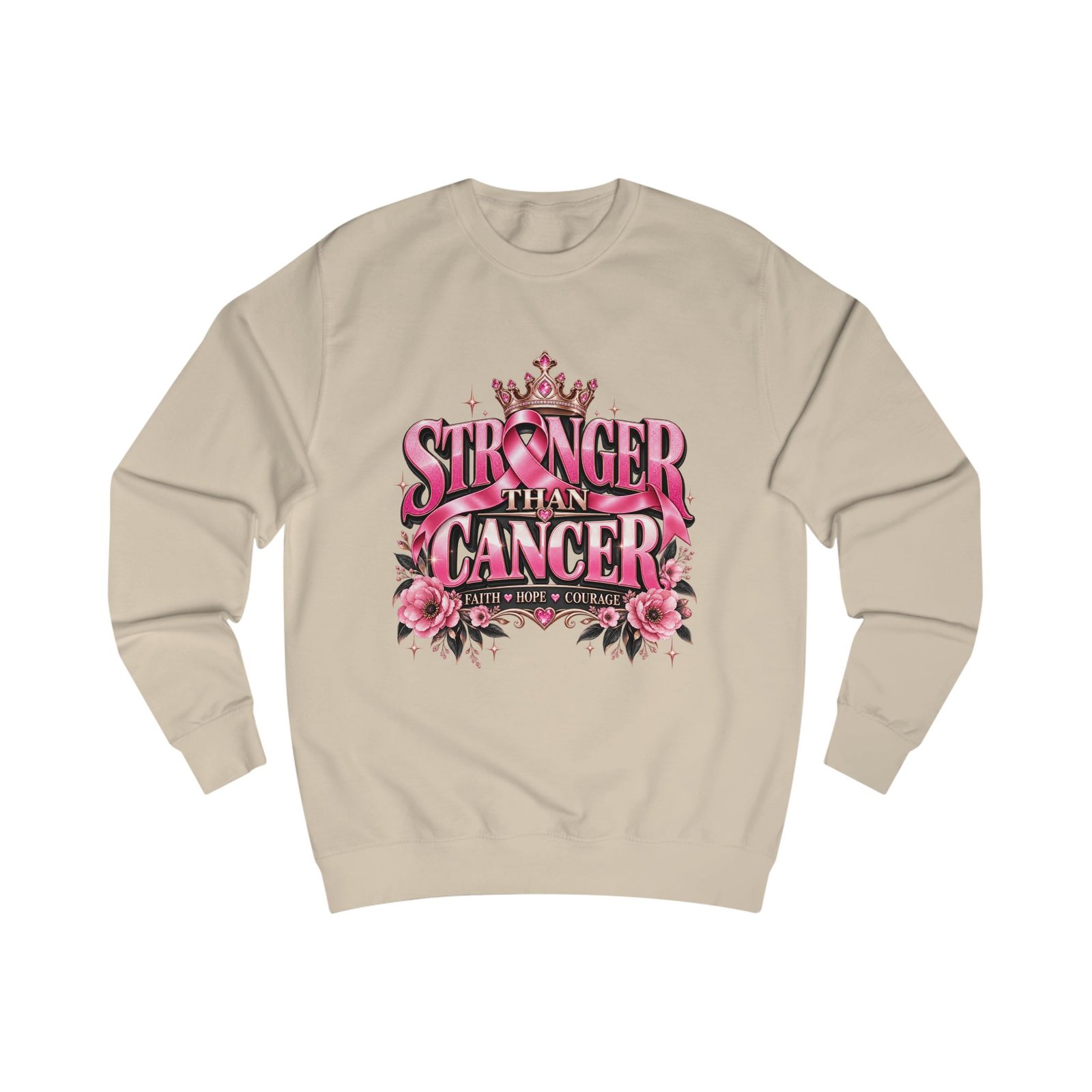 Stronger Than Cancer Sweatshirt — Pink Floral Breast Cancer Awareness Crewneck - Image 4