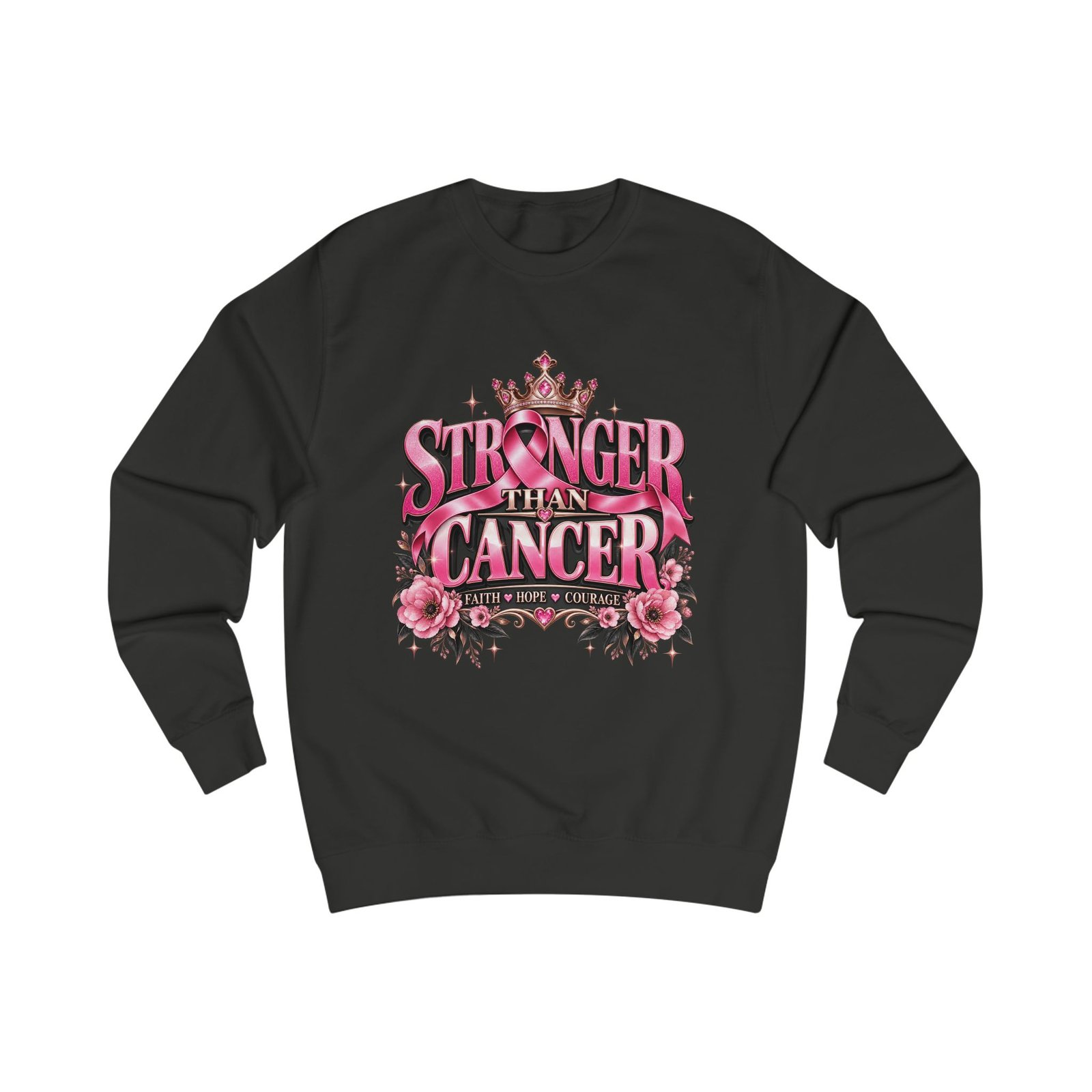 Stronger Than Cancer Sweatshirt — Pink Floral Breast Cancer Awareness Crewneck - Image 6