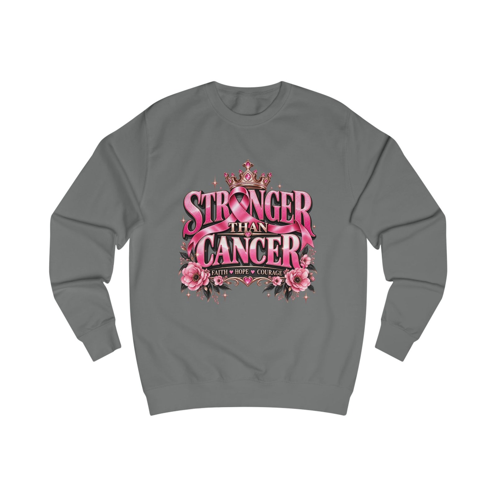 Stronger Than Cancer Sweatshirt — Pink Floral Breast Cancer Awareness Crewneck - Image 7