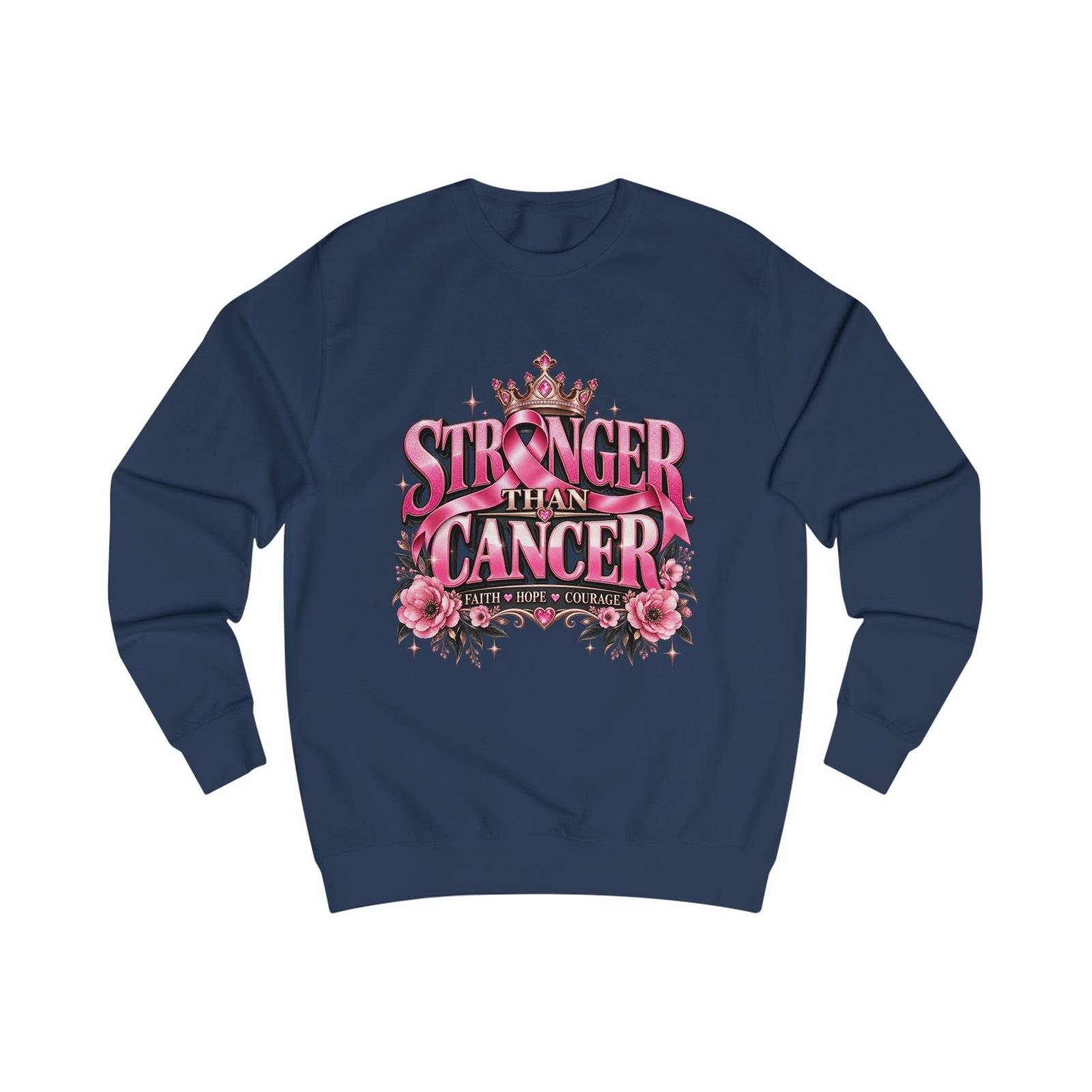 Stronger Than Cancer Sweatshirt — Pink Floral Breast Cancer Awareness Crewneck - Image 8