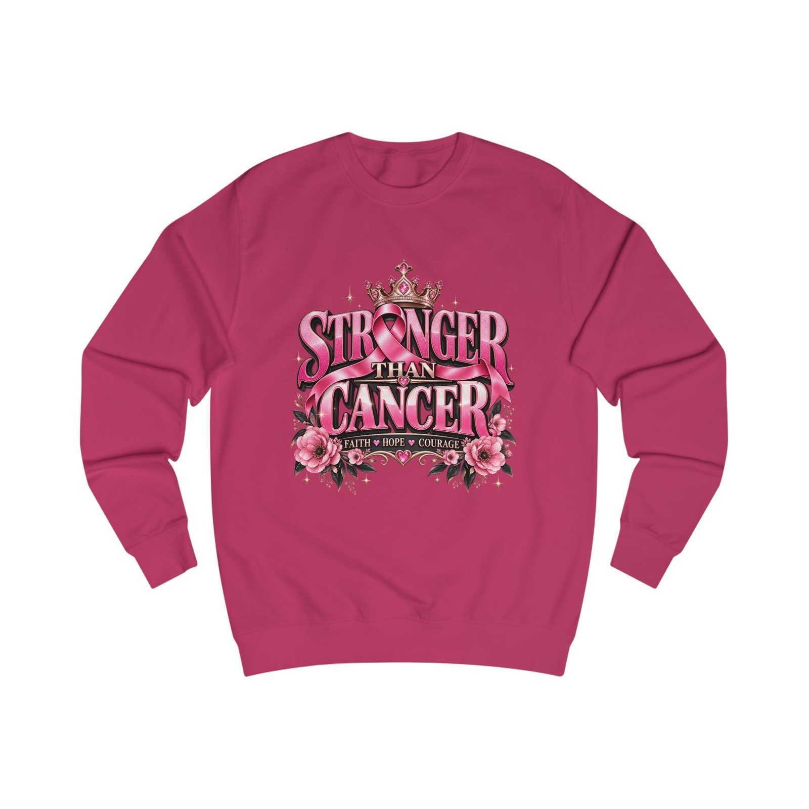 Stronger Than Cancer Sweatshirt — Pink Floral Breast Cancer Awareness Crewneck - Image 9