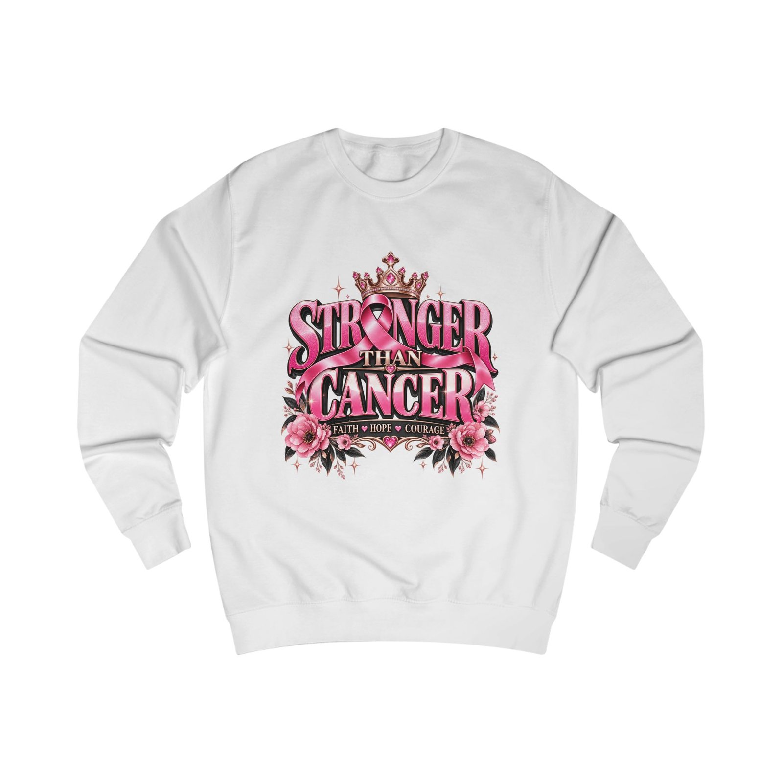 Stronger Than Cancer Sweatshirt — Pink Floral Breast Cancer Awareness Crewneck - Image 1