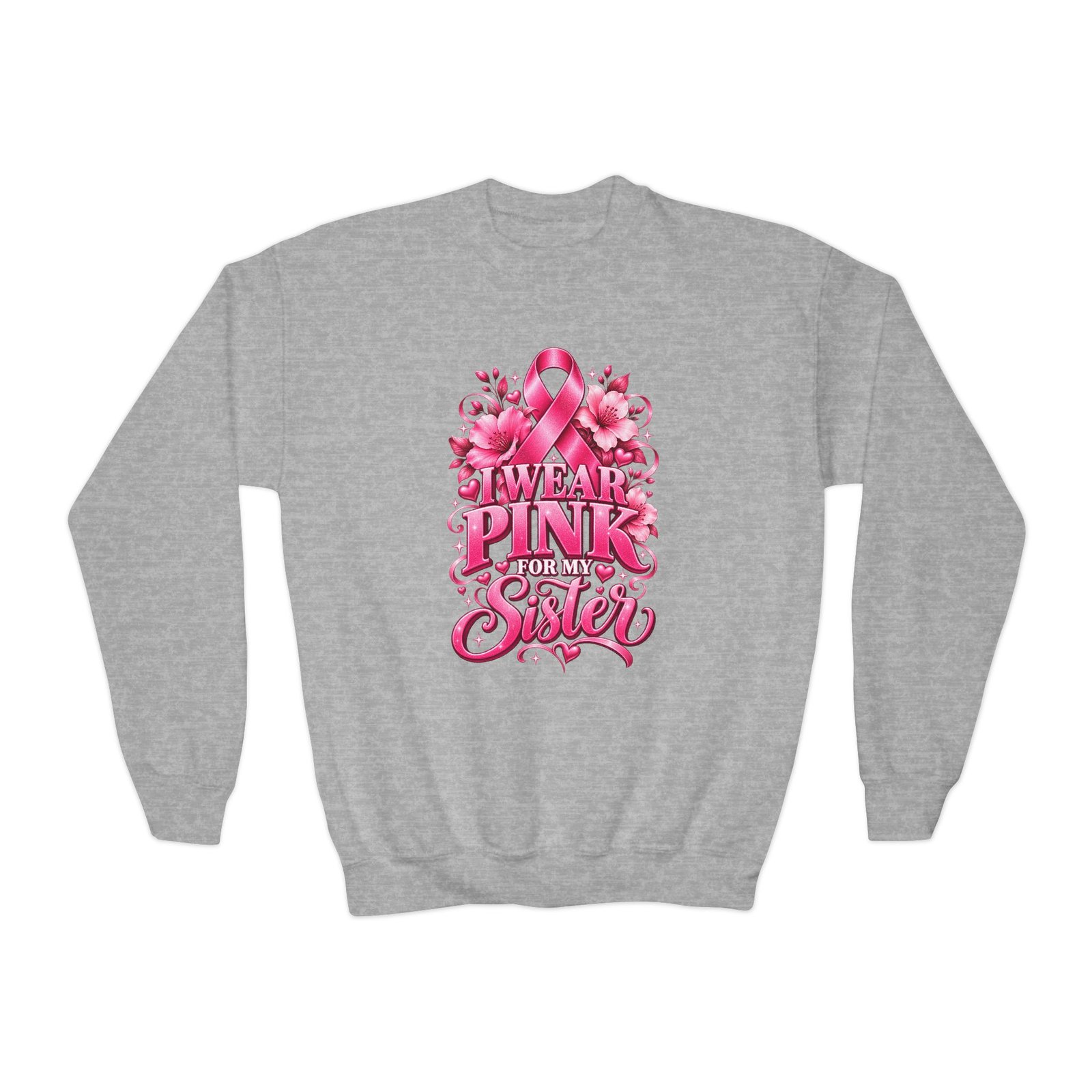 Youth Crewneck Sweatshirt — I Wear Pink For My Sister Breast Cancer Awareness Design - Image 5
