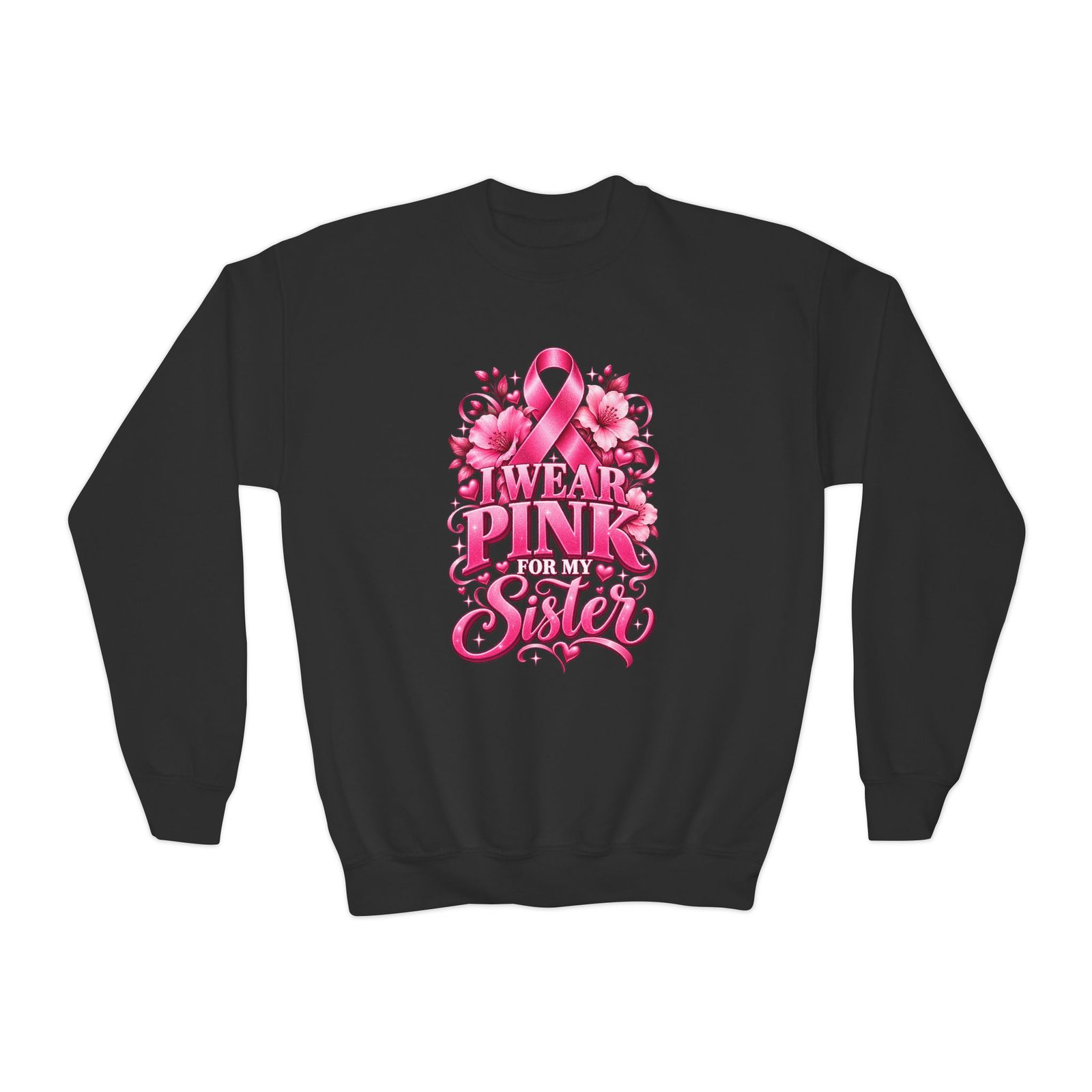 Youth Crewneck Sweatshirt — I Wear Pink For My Sister Breast Cancer Awareness Design - Image 3