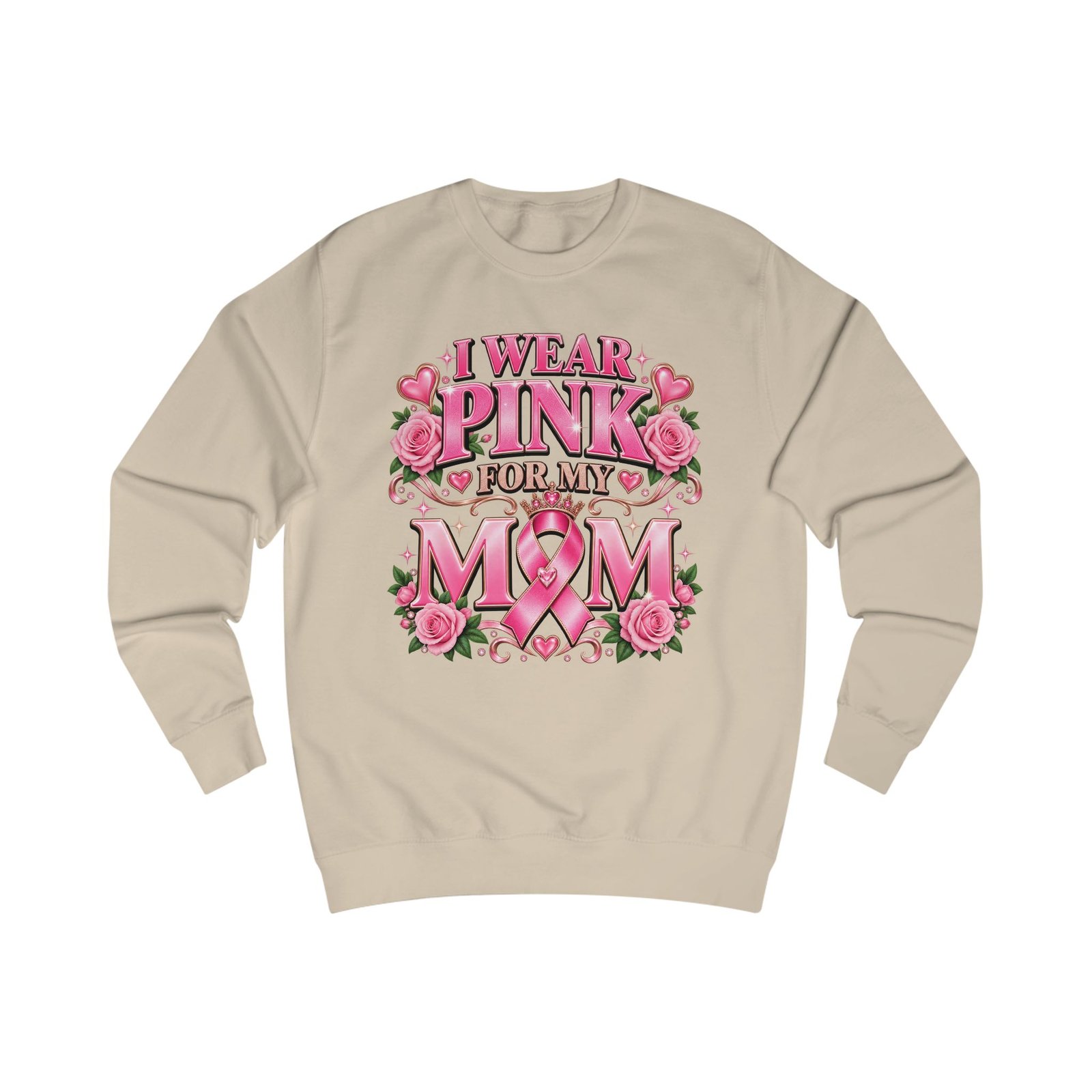 Breast Cancer Awareness Sweatshirt — "I Wear Pink For My Mom" Floral Ribbon Crewneck - Image 2