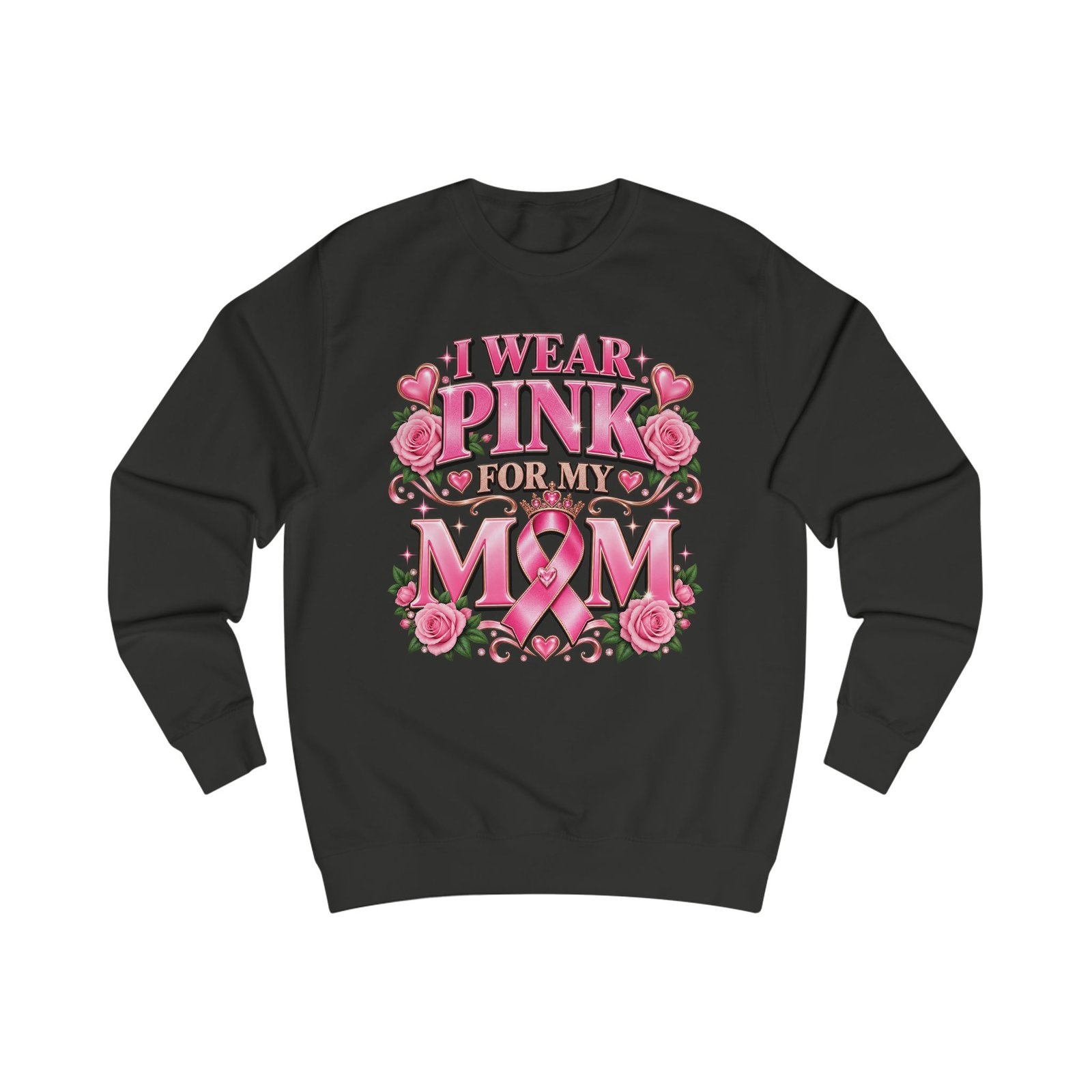 Breast Cancer Awareness Sweatshirt — "I Wear Pink For My Mom" Floral Ribbon Crewneck - Image 4