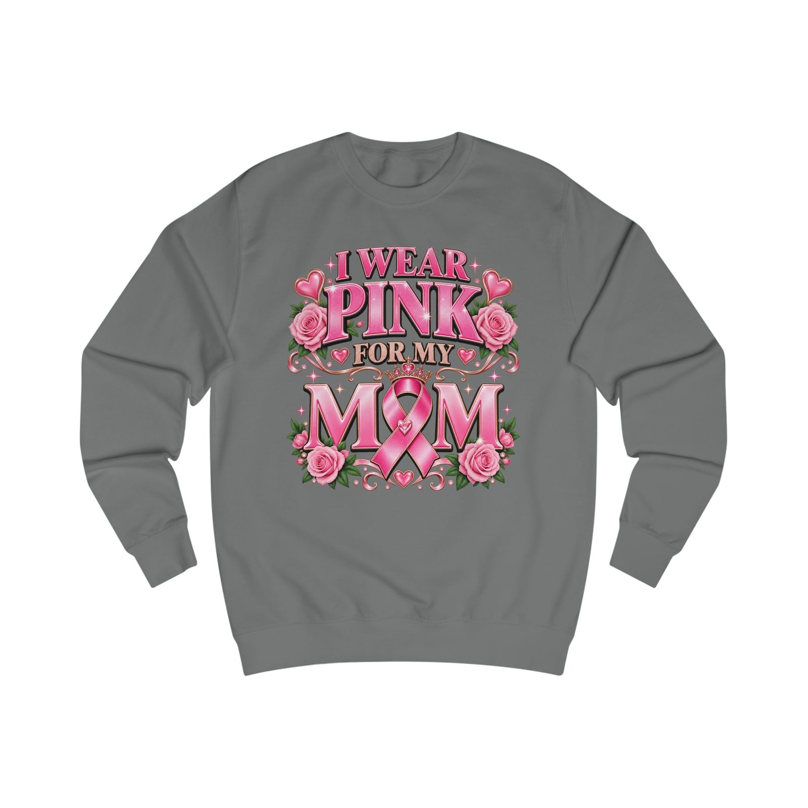 Breast Cancer Awareness Sweatshirt — "I Wear Pink For My Mom" Floral Ribbon Crewneck - Image 5