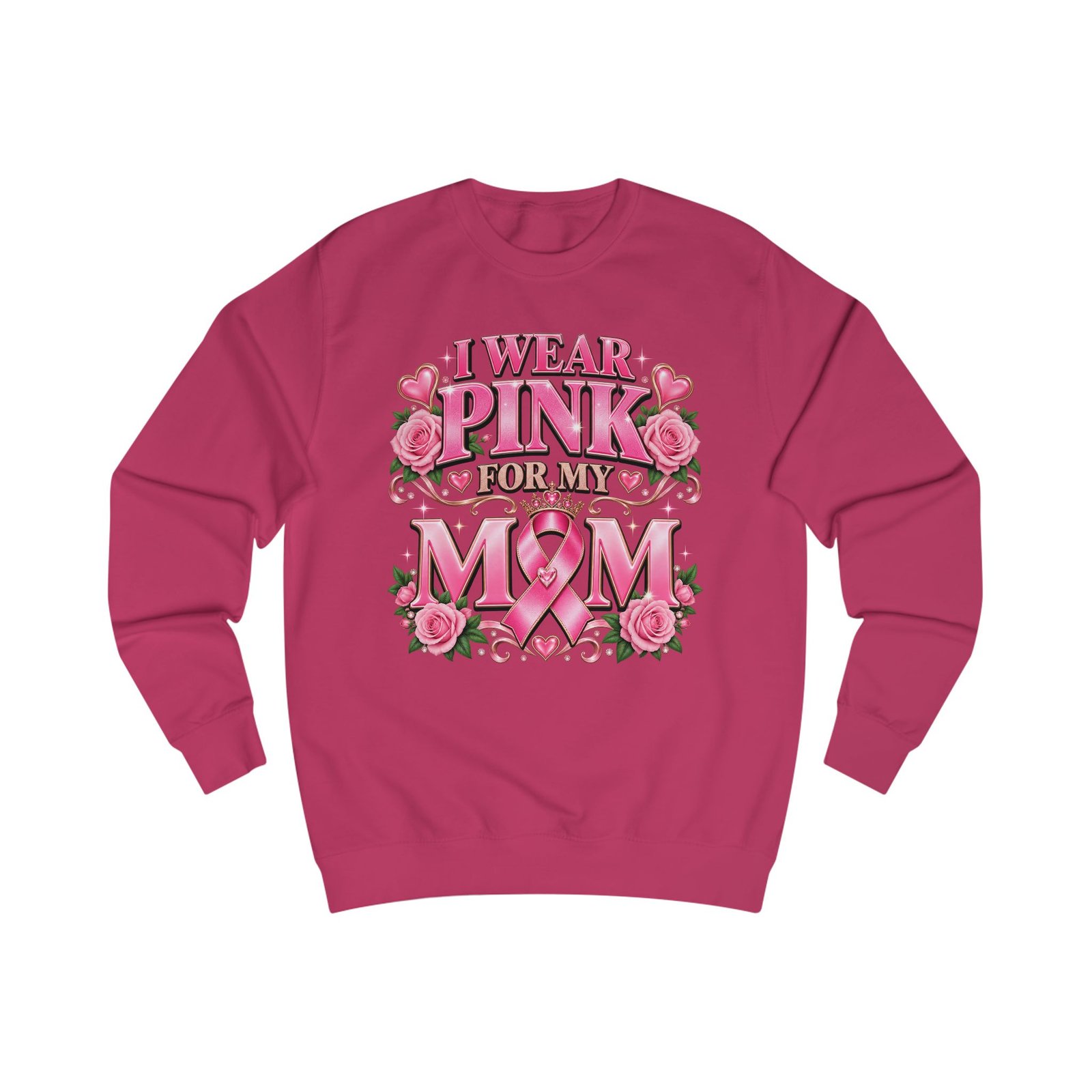 Breast Cancer Awareness Sweatshirt — "I Wear Pink For My Mom" Floral Ribbon Crewneck - Image 9