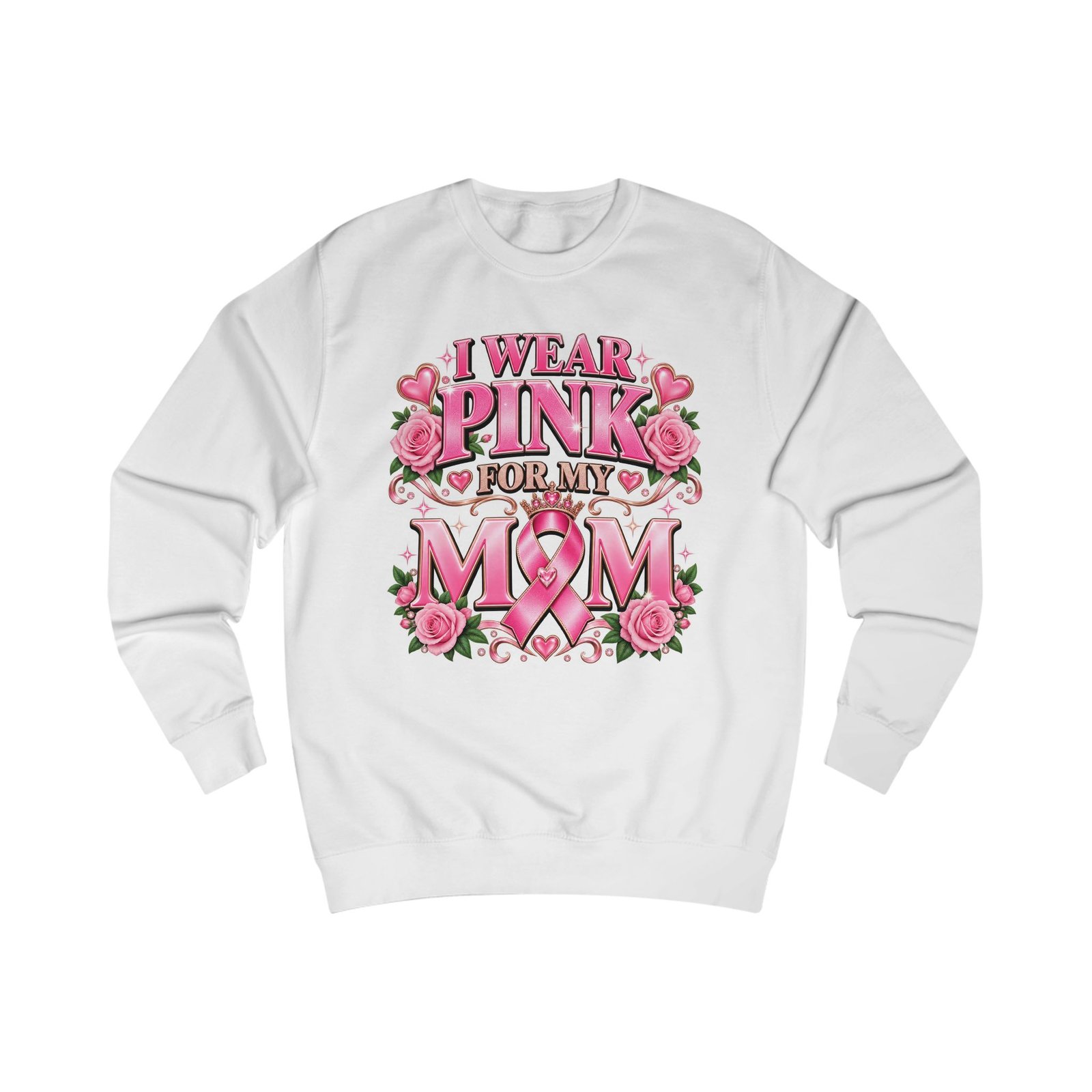 Breast Cancer Awareness Sweatshirt — "I Wear Pink For My Mom" Floral Ribbon Crewneck - Image 1