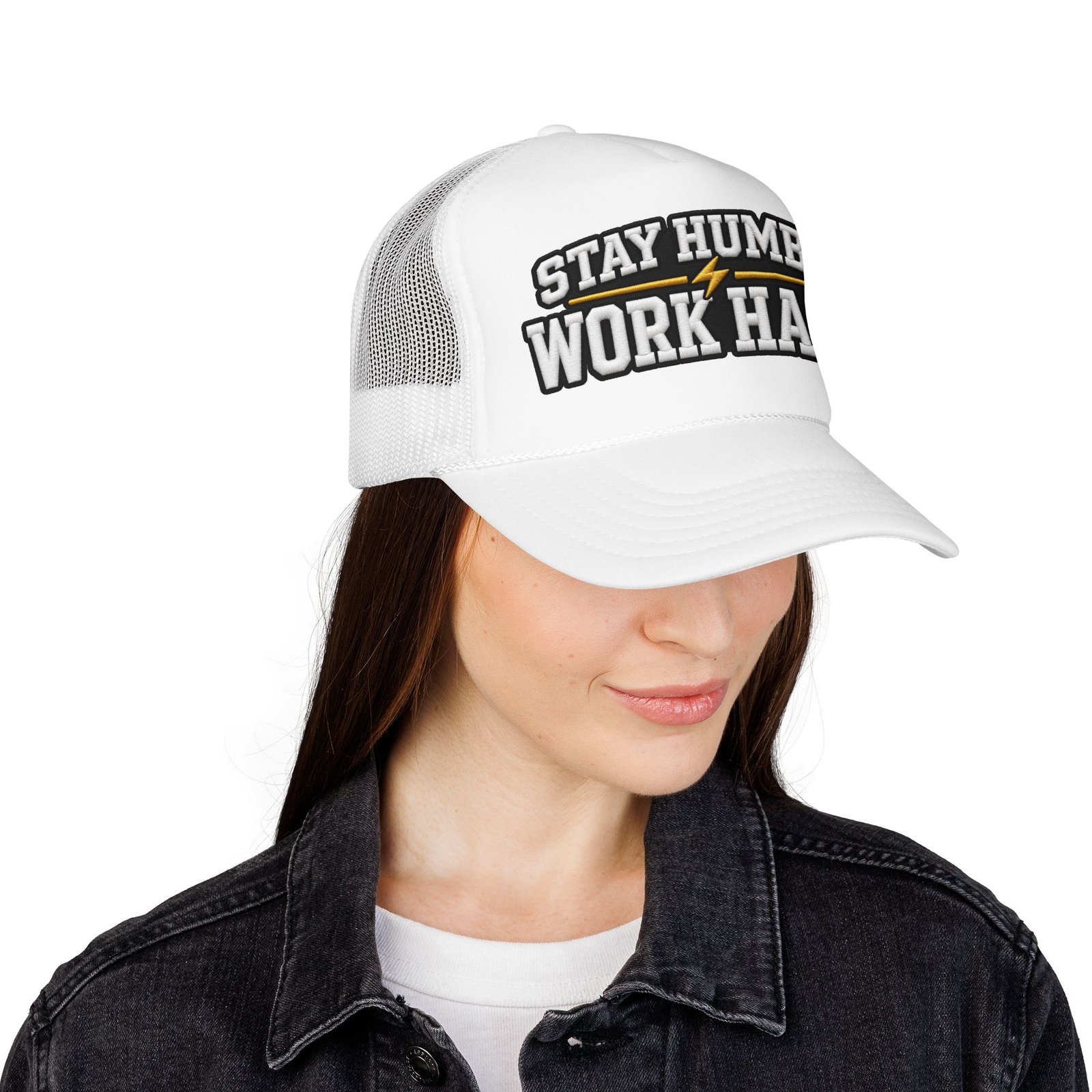 Stay Humble Work Hard Trucker Hat — Motivational Foam Mesh Cap - Image 44