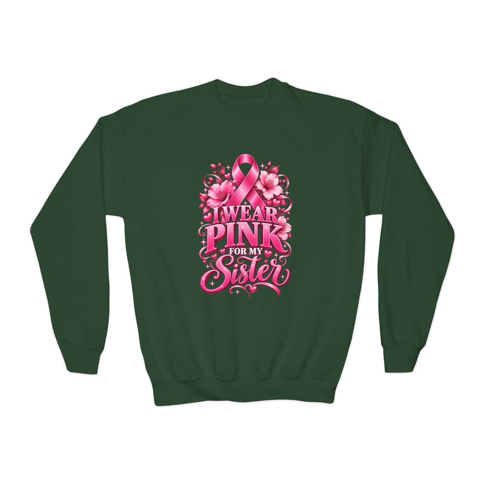 Youth Crewneck Sweatshirt — I Wear Pink For My Sister Breast Cancer Awareness Design - Image 7